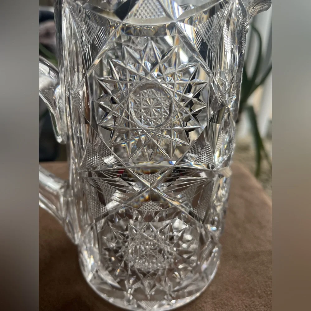 Antique American Brilliant Period (ABP) Cut Glass Pitcher, Starburst Pattern